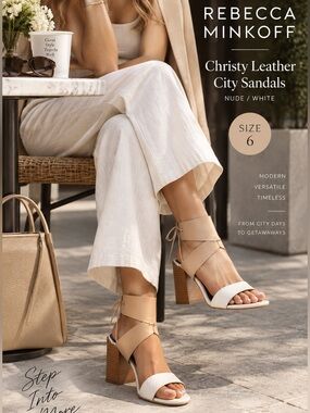 Rebecca Minkoff Christy Leather City Sandals Nude/White size 6 new with box